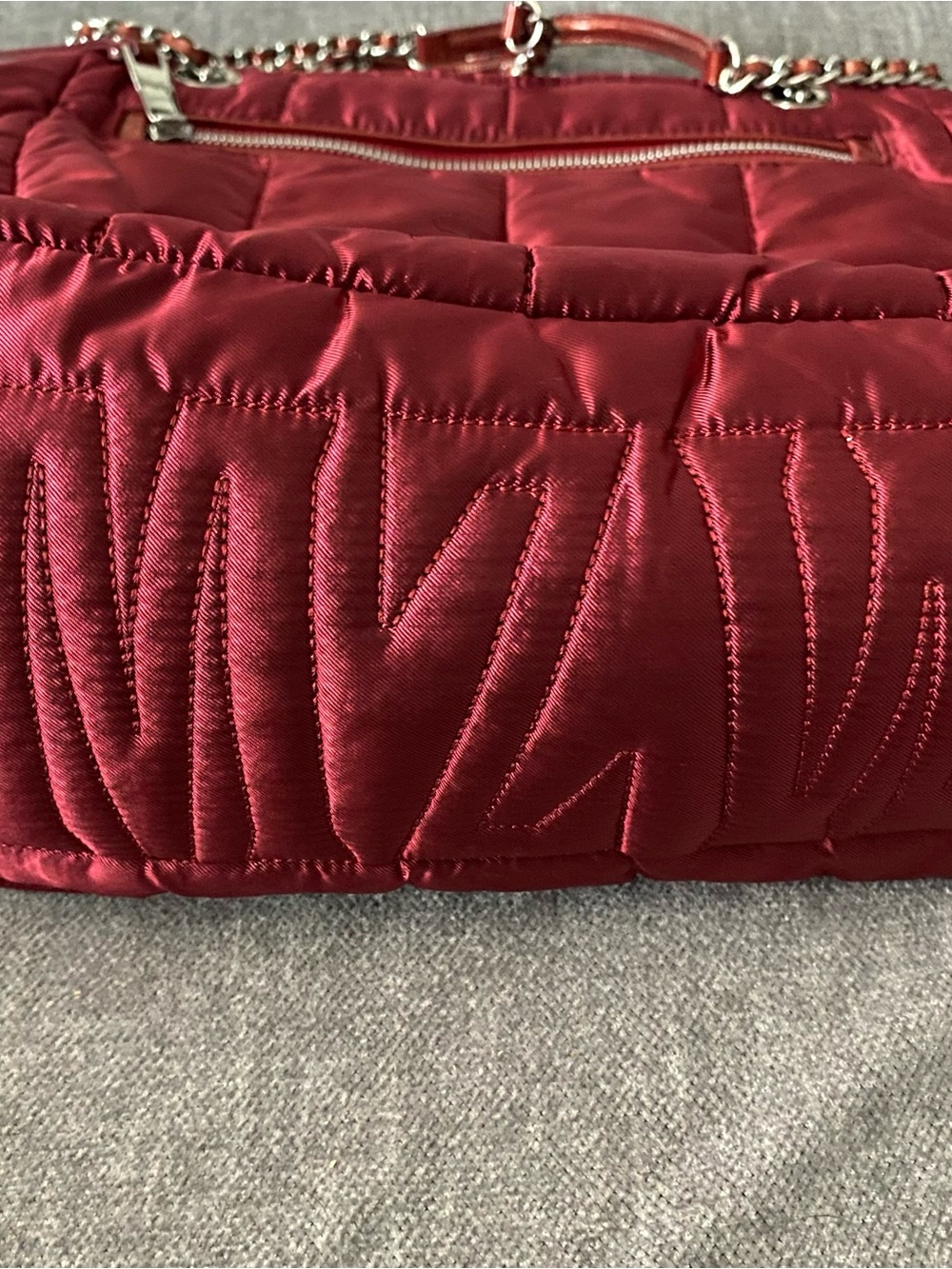 MZ Wallace Quilted Satin Deep Burgundy Tote